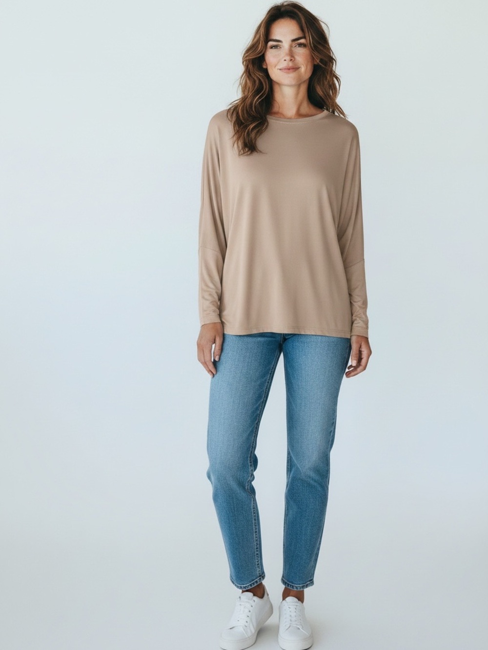 Relaxed Long-Sleeve Tee in Taupe